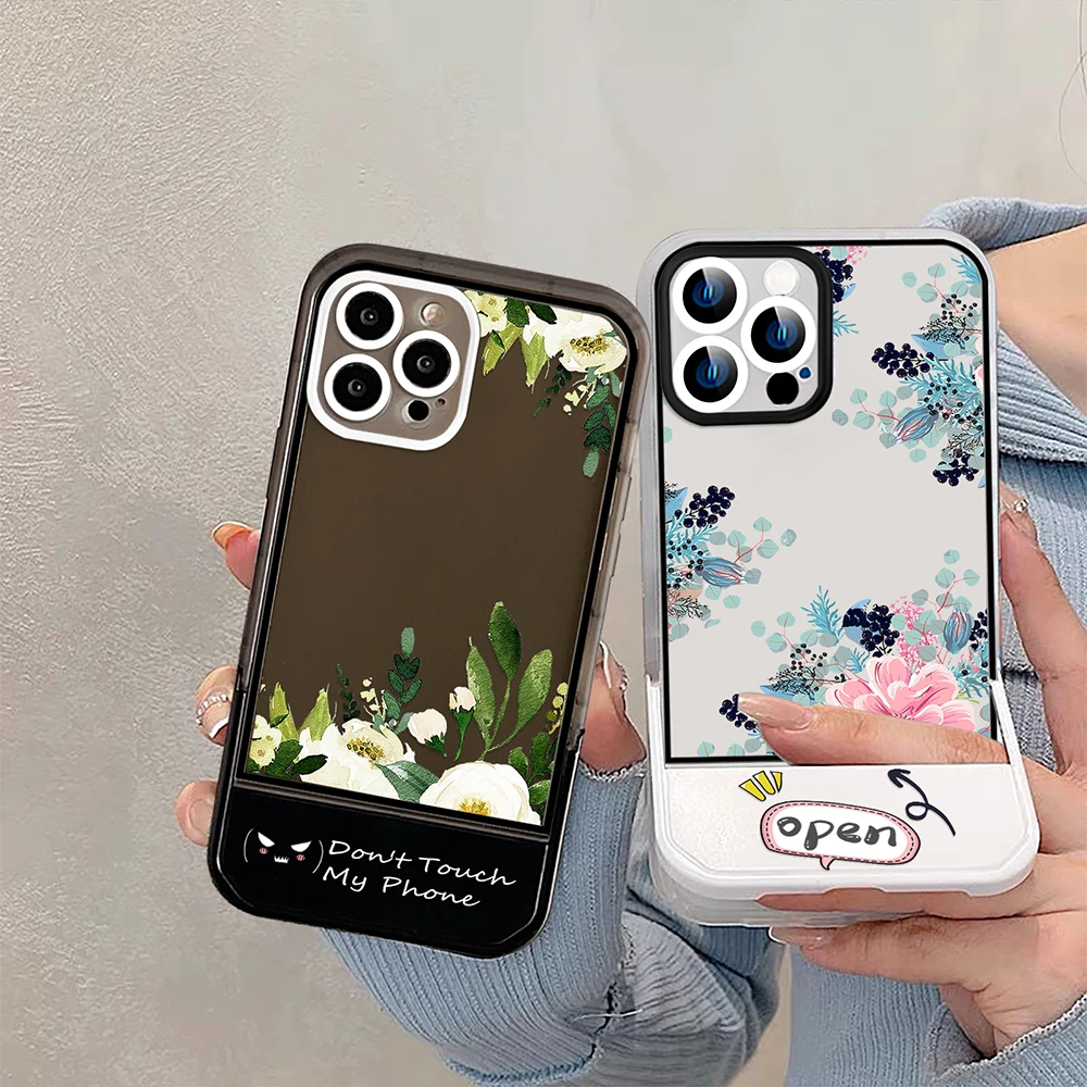 

Flowers Floral Stand Holder Case for iPhone 14ProMax 14Plus 13 12 11 Pro Max Luxury Transparent Soft Silicone Capinha Back Cover