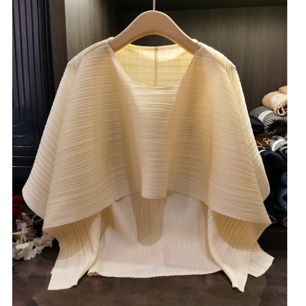 

Miyake New Summer Tops Fashion Designer Pleat T-shirt Top Women Shawl Solid Elegant Women's T-shirt Office Ladies Women Clothing