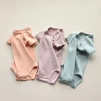 summer infants cotton rompers boys and girls short sleeve solid color soft bodysuits baby clothes