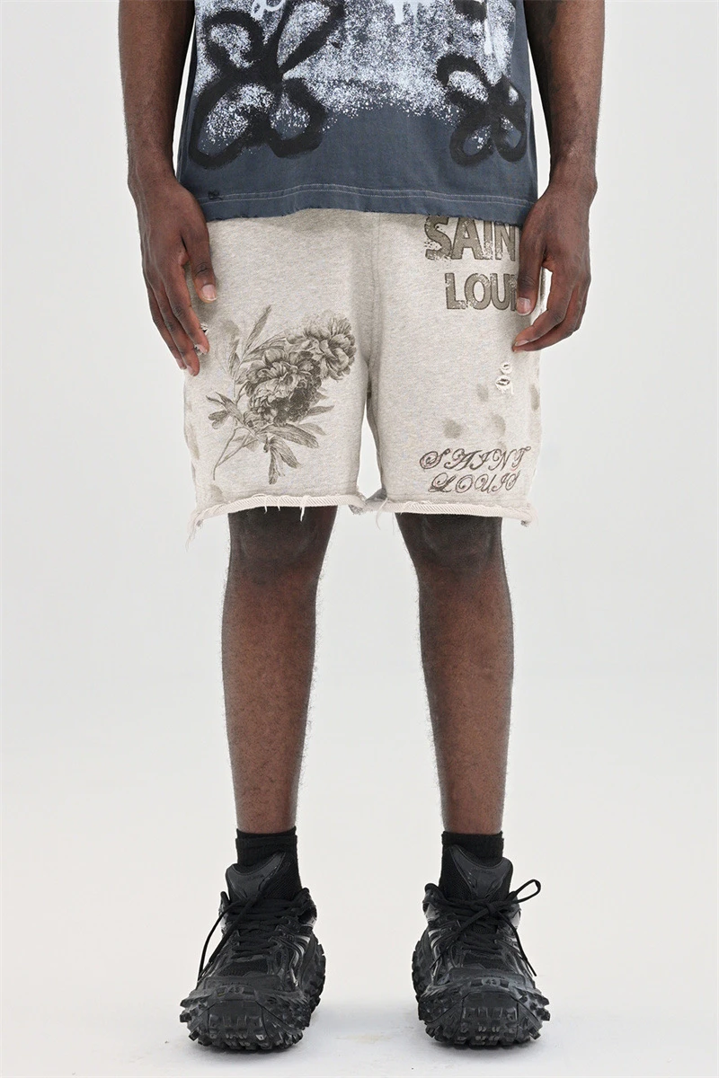 Летние винтажные эскизные состаренные трикотажные шорты SSSAINT LOUIS повседневные