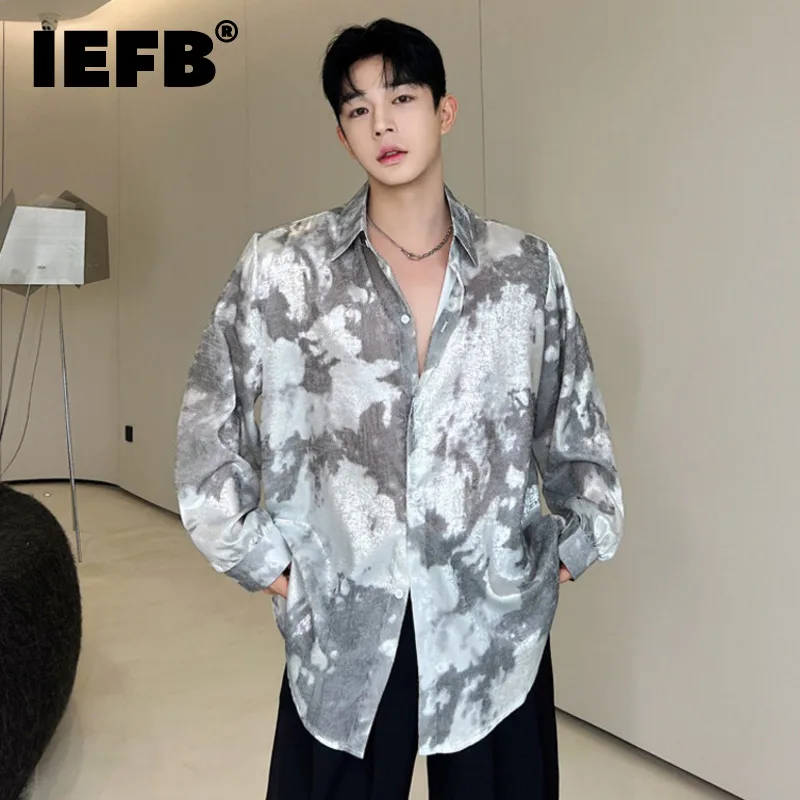 

IEFB Summer Thin Male Casual Printing Shirts Korean Style Fashion Sunscreen Clothing Male Loose Long Sleeve Tie Dye Tops 9C666