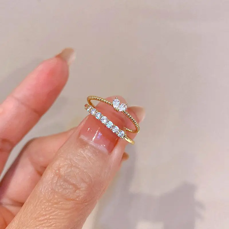 

Sample Diamond Heart Stainless Steel Rings For Women Open Adjustable Rings Fashion Jewelry