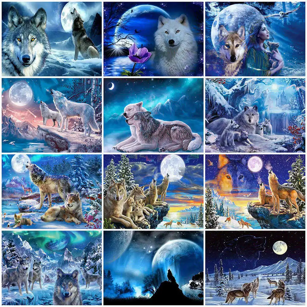 

MAXMPUP 5D Diamond Painting Wolf Craft Kit Full Drill Rhinestone Diamond Embroidery Animal Mosaic Moon Needlework Handmade Gift