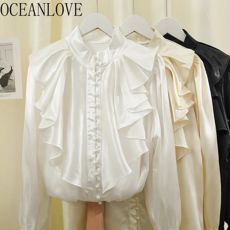 

lare Sleeve Women Shirts&blouses Rules Korean ashion Solid Blusas Para Mujer Spring Autumn Elegant Roupas eminina