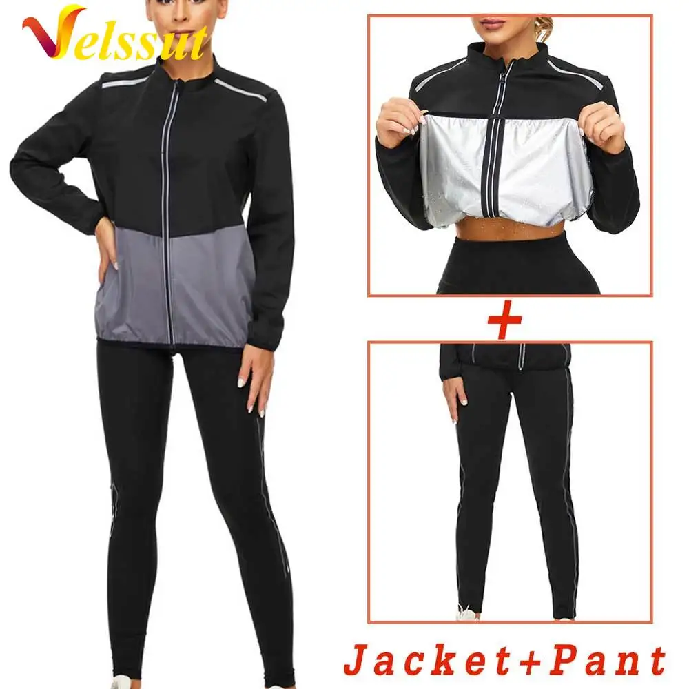 

Женский костюм-сауна Velssut, комплект для похудения, куртка для потери веса, штаны, рубашка для йоги на молнии, леггинсы, Формирующее тело, трен...