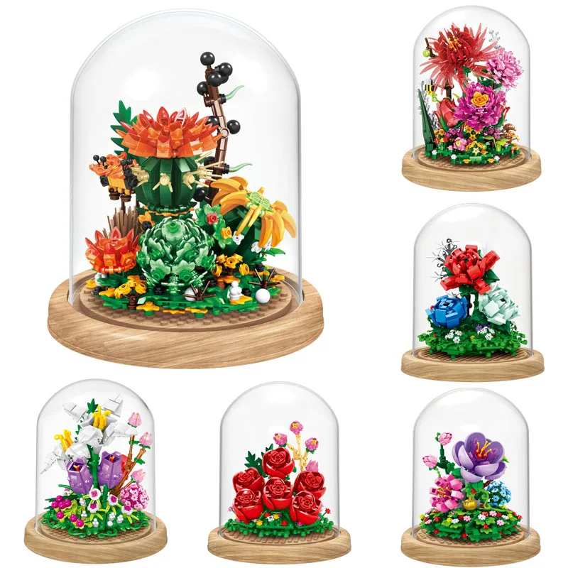 

Конструктор Moc иммортный цветок, кубики для суккулентов, мni, сборные игрушки «сделай сам» для романтичных подружек, подарок