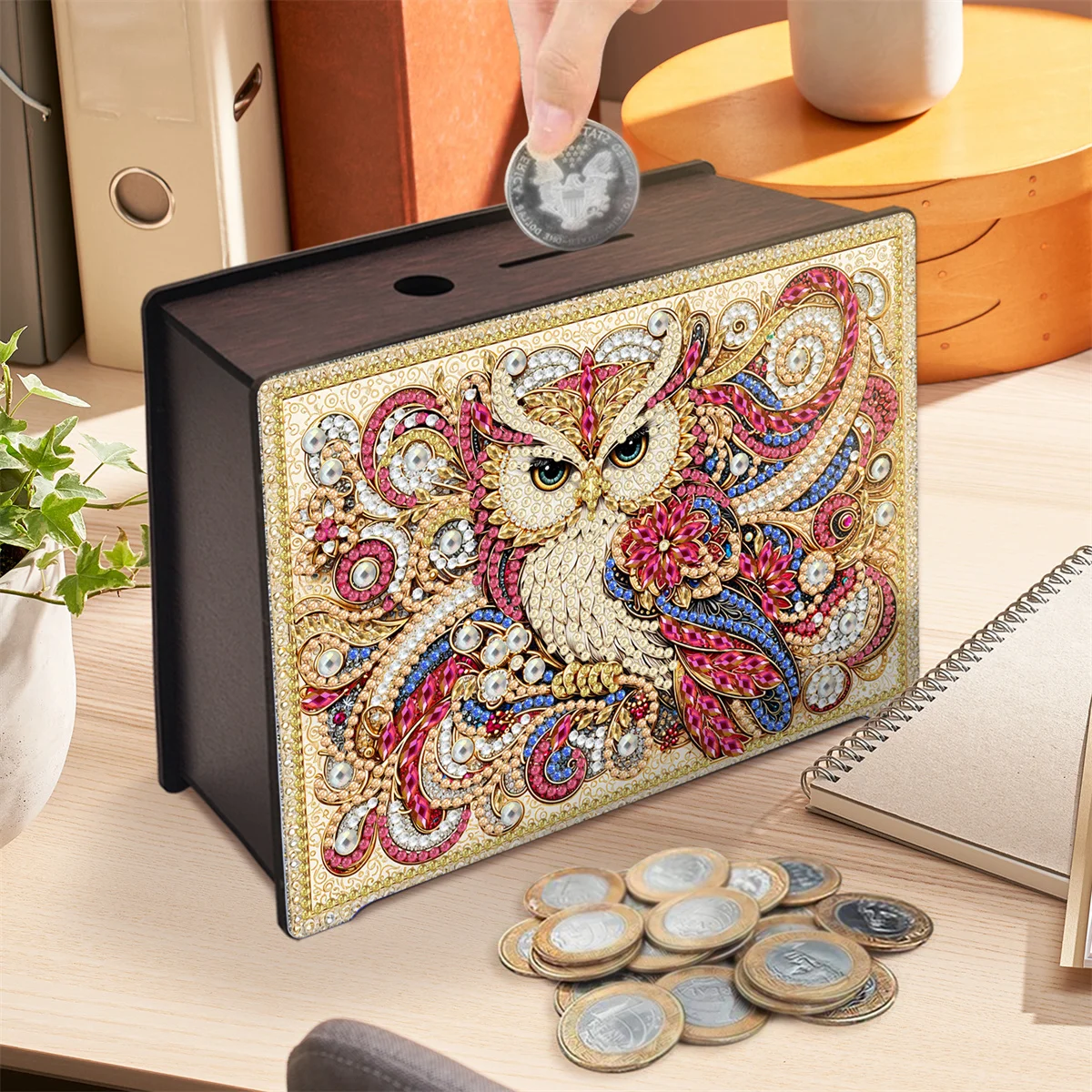 Деревянная копилка с алмазной росписью инструмент для вышивки своими руками