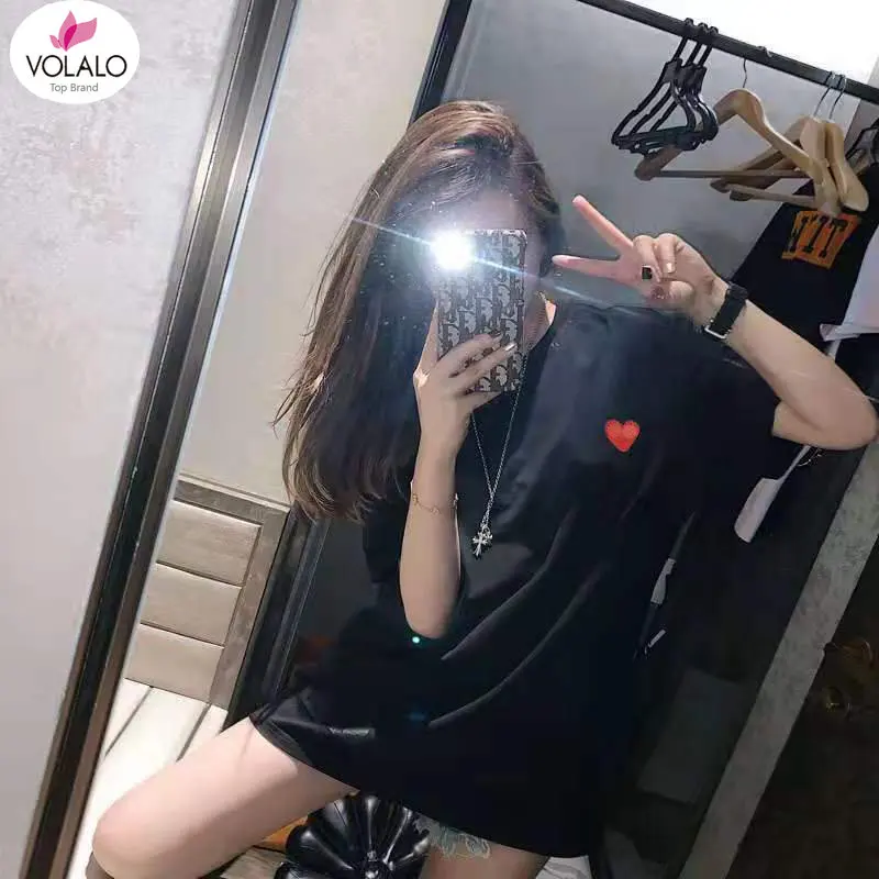 

(Have Eyes) Summer Men Women T-shirt Japan Trend Brand Heart O Neck Short-sleeved Cotton T-shirt Couples Casual Pullover Shirt