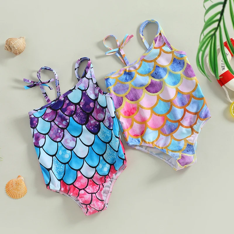 

Mildsown Newborn Baby Girls Swimwear Bikini Sleeveless Fish Scale Print Bowknot Bathing Swimsuit for Summer Beach Swiming Wear