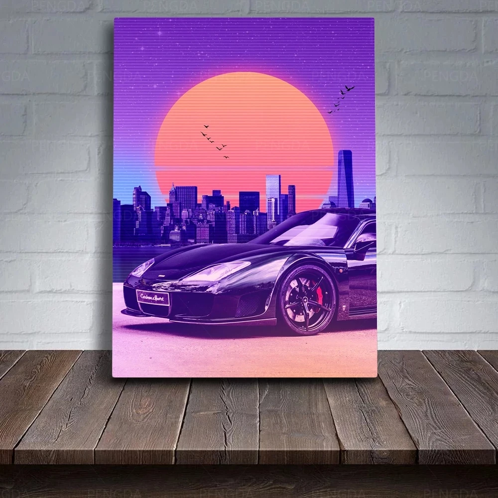 

Home Decor Poster Sunset Wall Art Canvas Vaporwave Prints Painting Luxury Car Pictures Modular Neon No Framework For Living Room