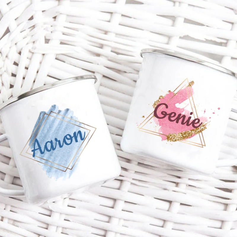 

Personalized Geometry Custom Name Coffee Mugs Enamel Cups Birthday Mothers Day Wedding Engagement Gifts for Bridesmaid Friends