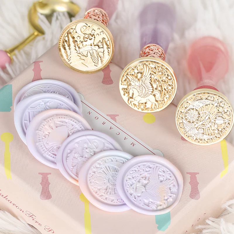 

New 30mm wax seal multilayer finely carved fire lacquer seal head unicorn rabbit flower handmade card envelope invitation