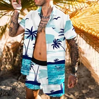 fashion hawaiian print men sets summer coconut tree mens tracksuit short sleeve button shirt beach shorts casual suit 2 pieces