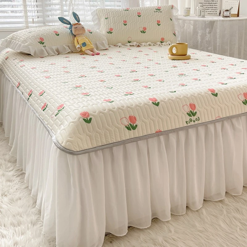 

Princess Style Printed Thai Latex Bed Mat Air-Permeable Smooth Ich Summer Mat with Bed Skirt Lovely Air Conditioner Cooling Mats