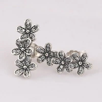 authentic 925 sterling silver sparkling dazzling daisy clusters with crystal stud earrings for women wedding pandora jewelry