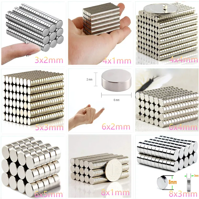 

10/20/50/100pcs Round Magnet 3x2mm 4x4mm 5x3mm 6x4mm 8x2mm Powerful Neodymium Magnet N35 Rare Earth Disc Craft Permanent Magnets