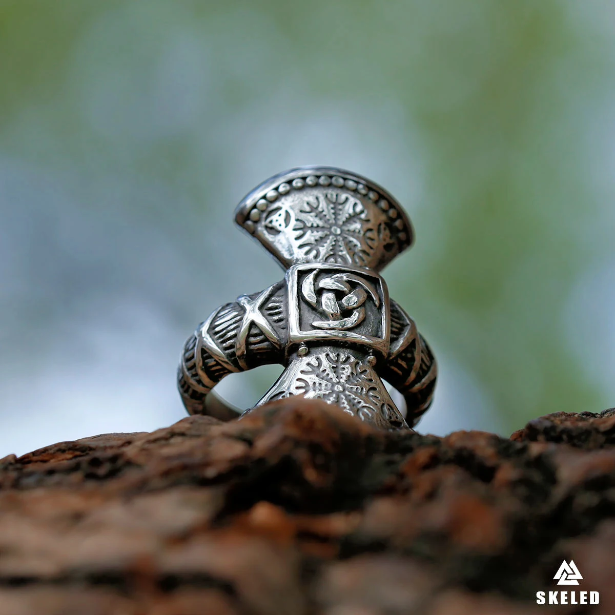 

Nordic Viking Double Axe Compass Vegvisir Ring Men's Celtic Knot Rune Amulet Ring Vintage Hip Hop Biker Jewelry Gift Wholesale