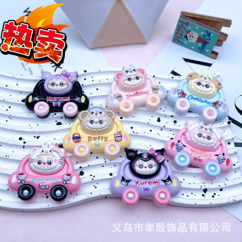 2 шт. автомобиль labubu мультяшная смола плоская задняя часть принадлежности сделай