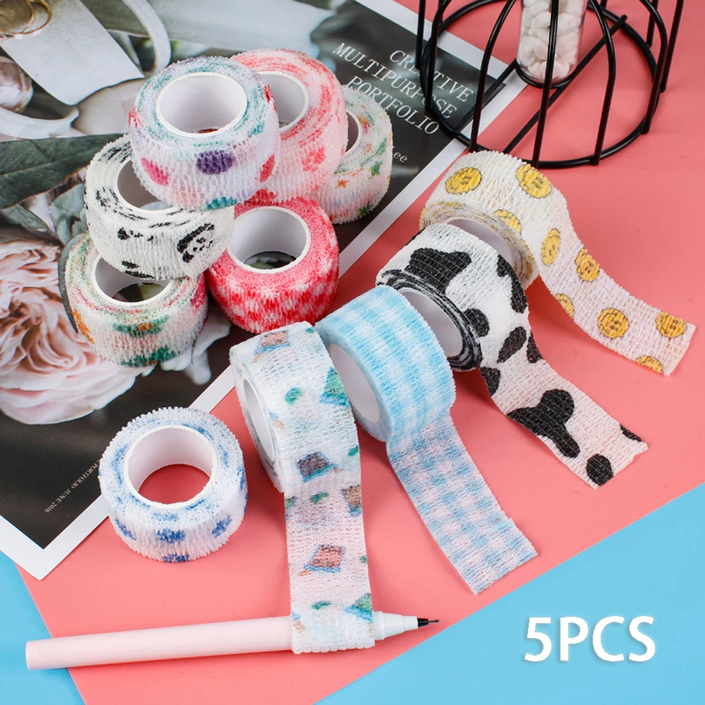 

5Pcs Nail Art Non-Woven Wrap Bandage Protection Finger Flex High Stretch Compression Self-Adhesive Gauze Tape Manicure Tools