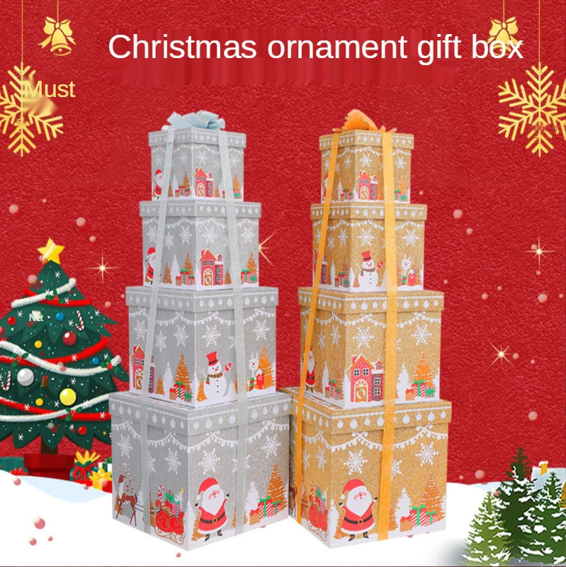 

Navidad Christmas Decoration Onion Powder Gift Box 4-piece Set of Props for Window Shopping Mall Decor with Lid Party Supplies