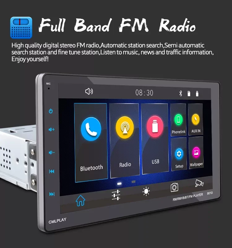 

NEW2023 1 Din Car Auto-Radio CarPlay Movable Machine Full-Screen View 9" External MP5 Video for Android/Apple Dual Inter-co
