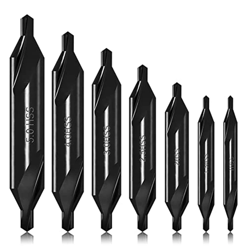 

7 Packs Center Drill Bits Set HSS Combined Center Drills 60 Degree Countersinks Angle Bit Set Black Oxide Coating