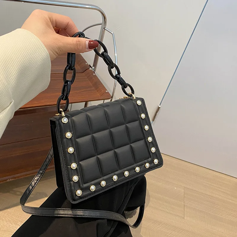 

Woman Leather Shoulder Bags for Women Plaid Chain Casual Designer Handbag Vintage Luxury Crossbody Female Messenger Women's
