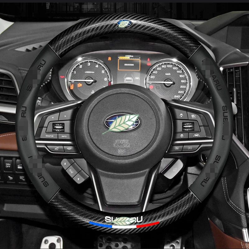 

3D Font Carbon Fiber Leather Car Steering Wheel Cover 37-38cm Fits For Subaru XV SV Forester BRZ Legacy Crosstrek Tribeca 2022