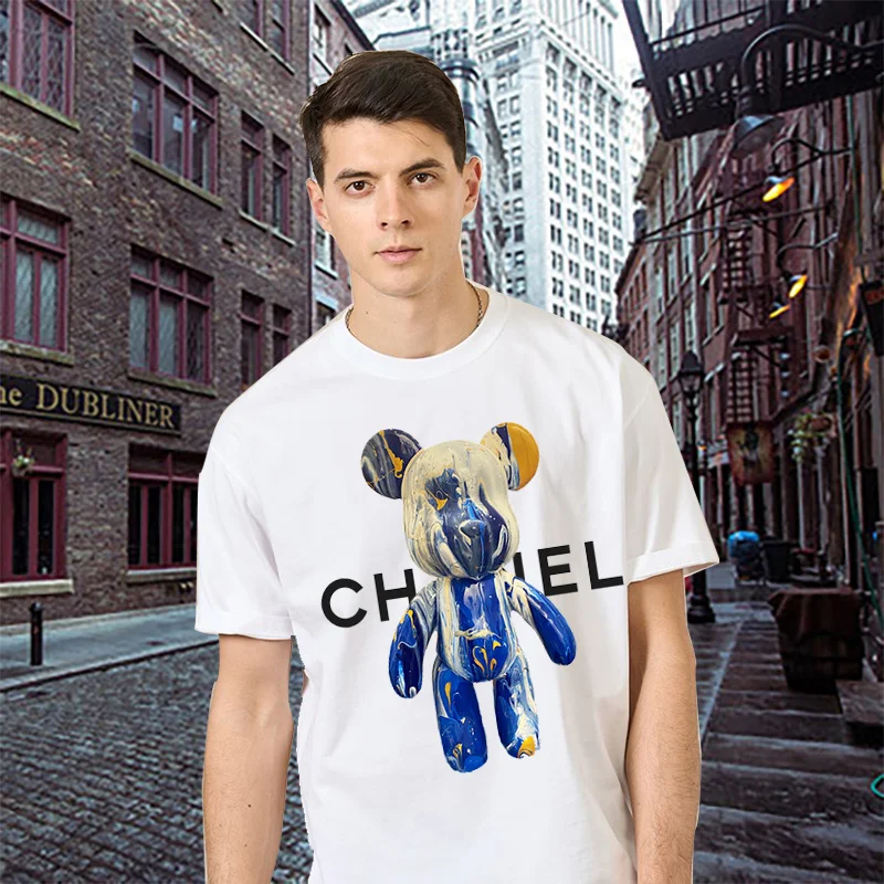 

Футболка мужская с принтом медведя, люксовая брендовая рубашка в стиле хип-хоп, сорочка из высококачественного хлопка с короткими рукавами в стиле унисекс, лето