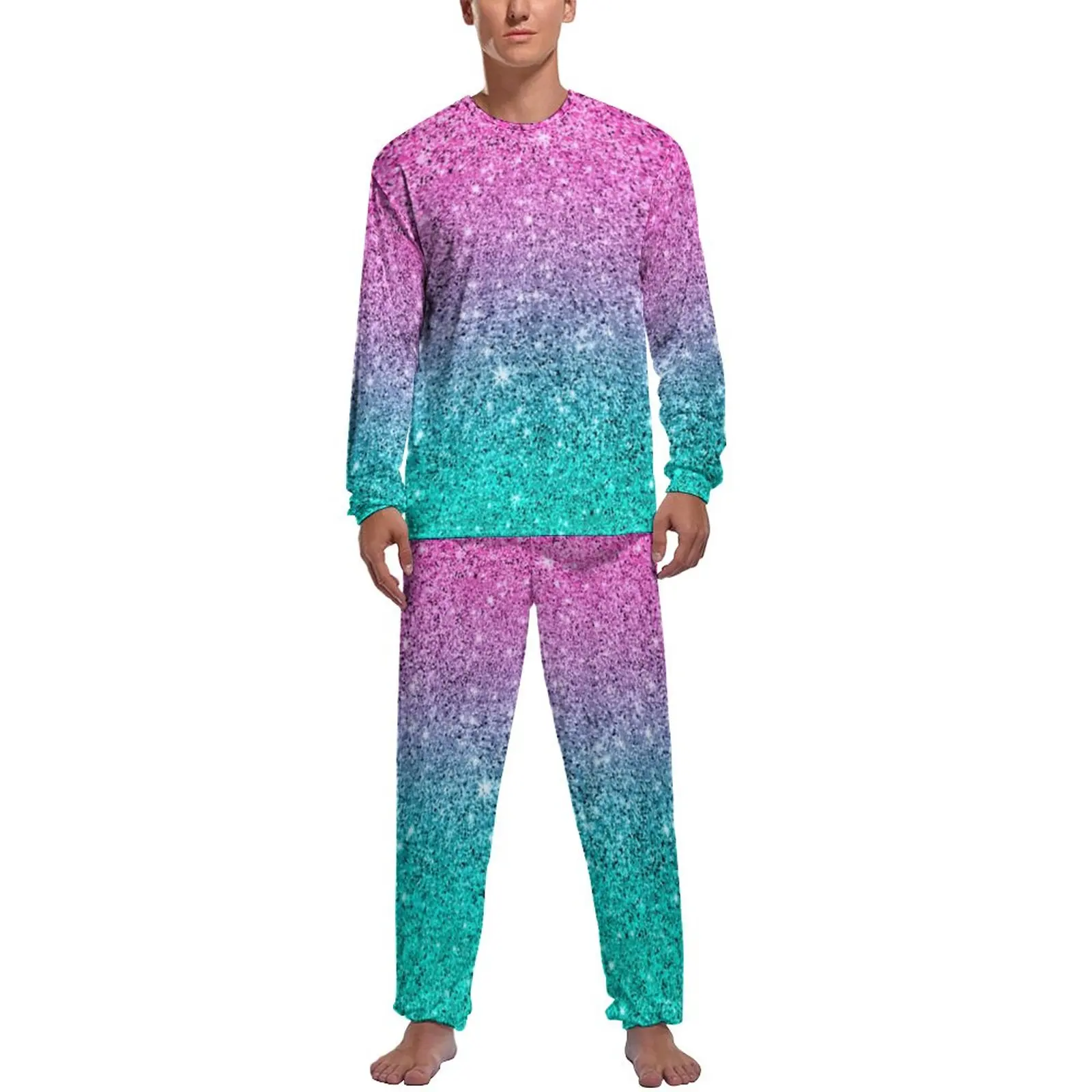 Glitter Ombre Pajamas Abstract Sparkles Print Male Long Sleeve Cool Pajama Sets 2 Pieces Leisure Autumn Printed Sleepwear Gift