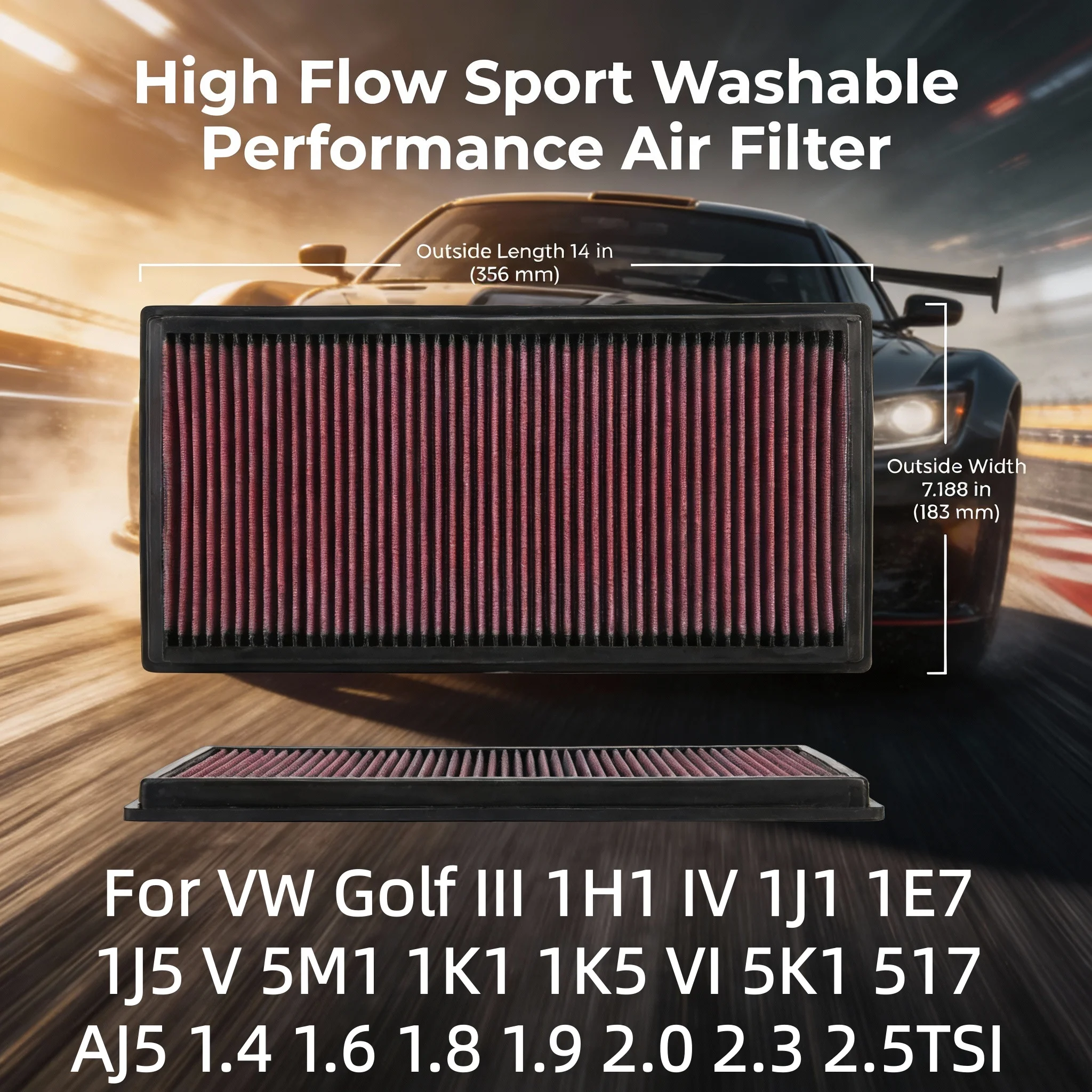 Фото Для VW Golf III 1H1 IV 1J1 1E7 1J5 V 5M1 1K1 1K5 VI 5K1 517 AJ5 1.4 1.6 1.8 1.9 2.0 2.3 2.5TSI TDI High Flow Sport Воздушный фильтр №1