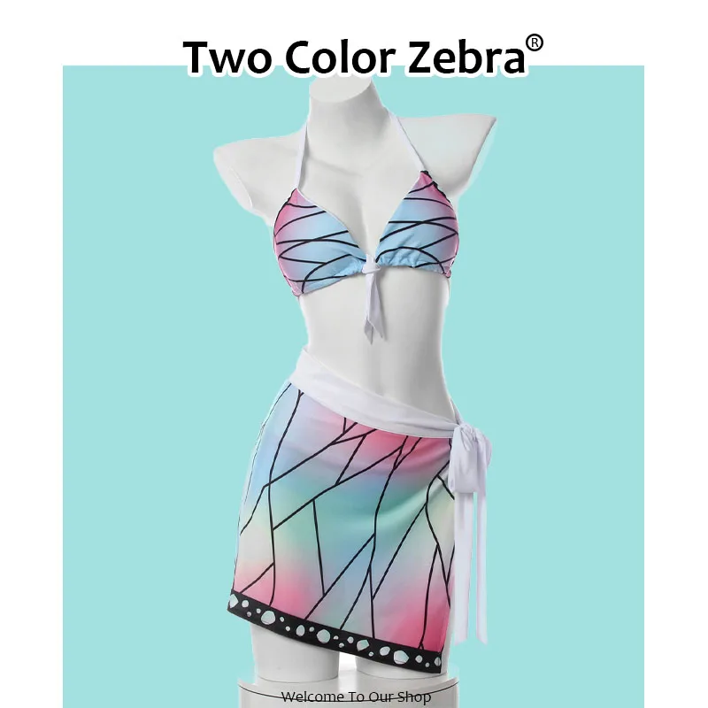 Косплей демона Slayer Kochou Shinobu купальный костюм купальник из трех частей с V-образным