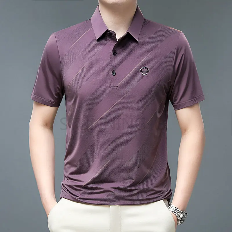 

2023 Summer New Short Sleeved T-shirt Men's Lapel Business Large Port Style Men's Clothing Ice Silk Breathable Thin Polo Shirt