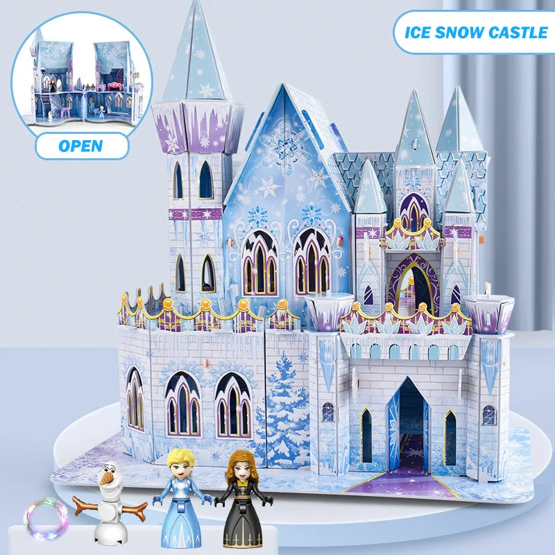 

Frozen Blocks Castle Disney 3D Jigsaw Puzzle Block Princess Elsa Anna Kristoff Ice Castle Light Girl Children Assembled Toy Gift