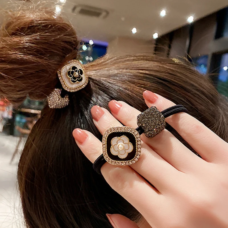 

Korean High-end Retro Camellia Flowers elastic hair bands Hair Ties Rope Ring Temperament Horsetail Hair Accessories for Women