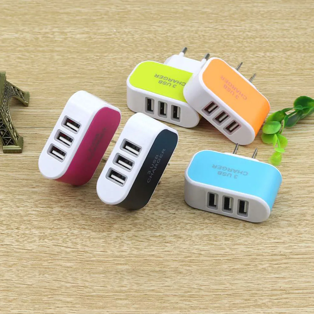 Universal  3 USB Multi-Port Wall Charger US Plug Wall Adapter Cube Block AC 110-220V 5V Candy Color