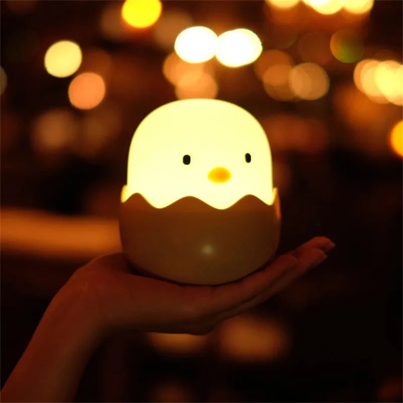 Фото Led Children Night Light Chicken Lamp Eggshell Touch Night Lights Tumbler Soft Silicone Rechargeble Decorate Bedside Table Lamps №3