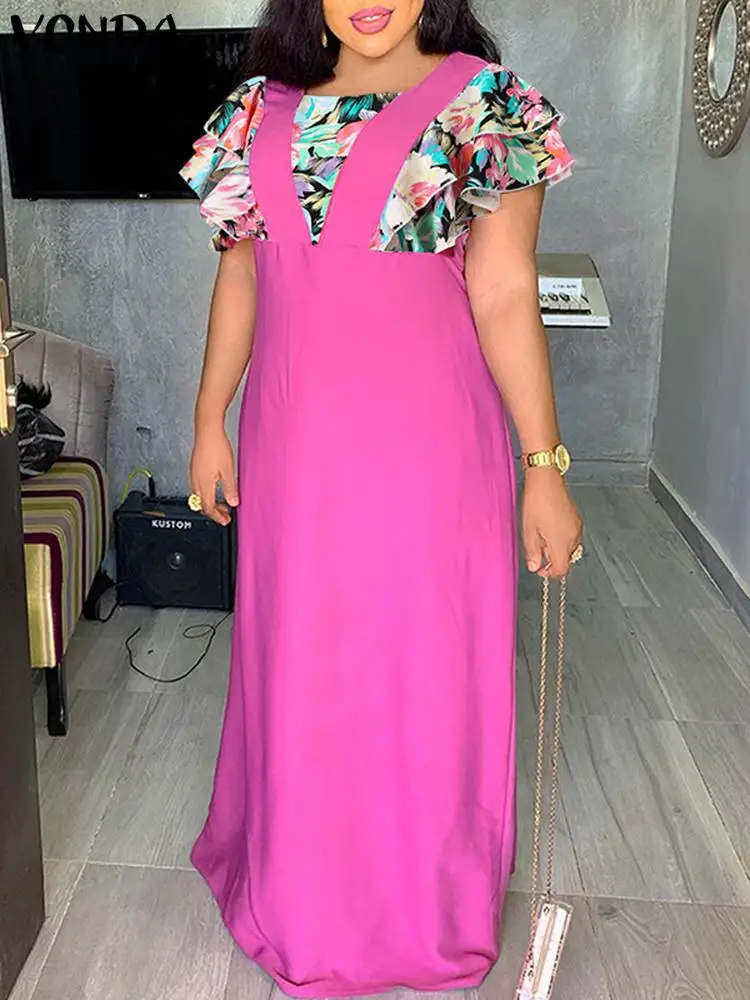 

VONDA женское платье с цветочным принтом, плиссированный трапециевидный Макси Сарафан, женское повседневное богемвечерние праздничное плать...