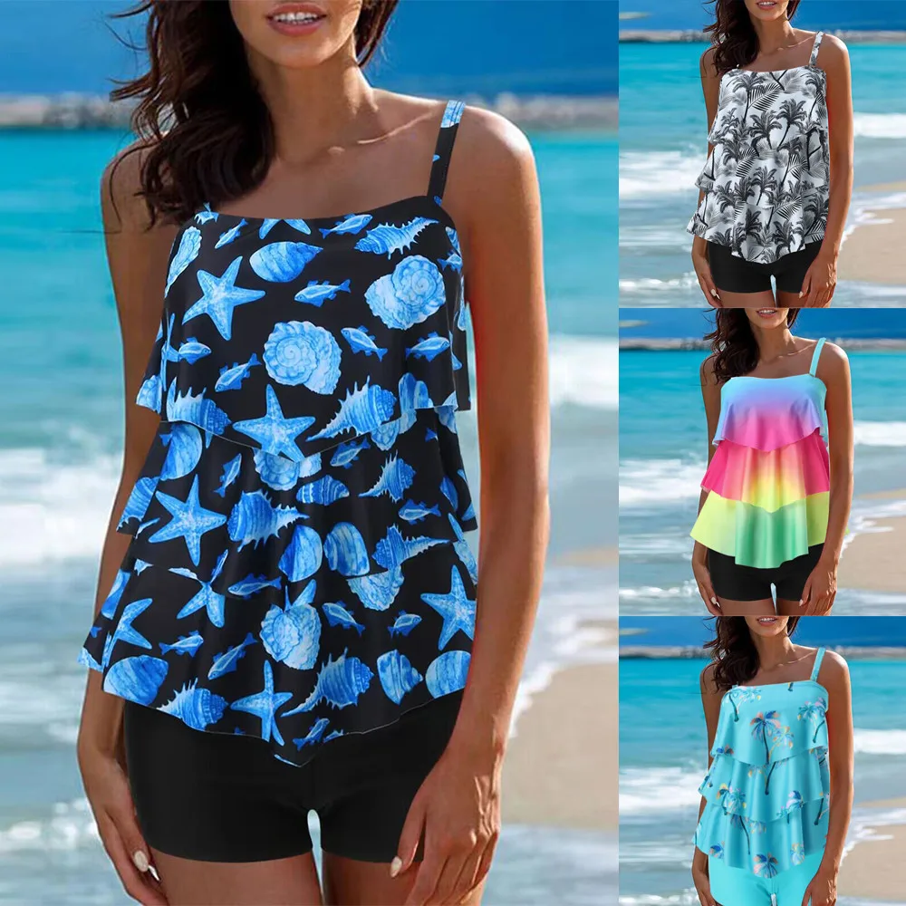 

Women Flowy Tankini Swimsuits With Shorts V Neck Swim Tank Tops Bathing Suits 2 Piece Swimwear