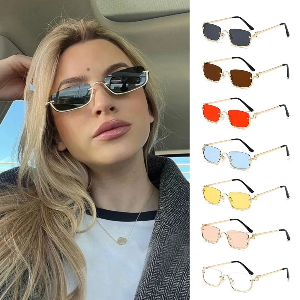 Очки солнцезащитные женские в металлической полуоправе маленькие квадратные