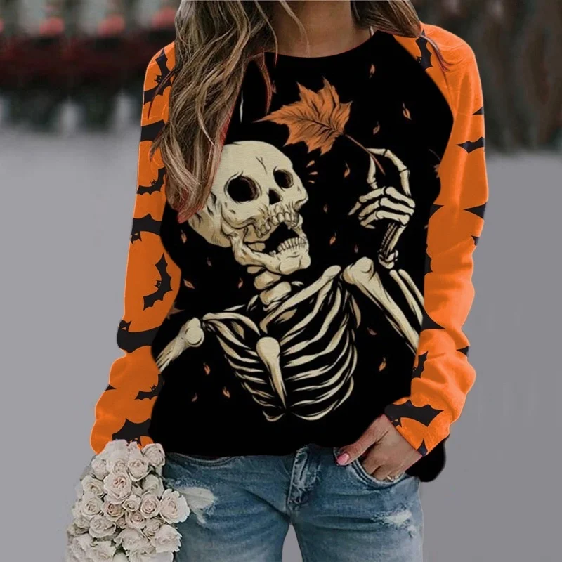 

2023 Halloween Women's 3D Digital Printing Sweater Evil Witch Dark Castle Terror Party Pullover
