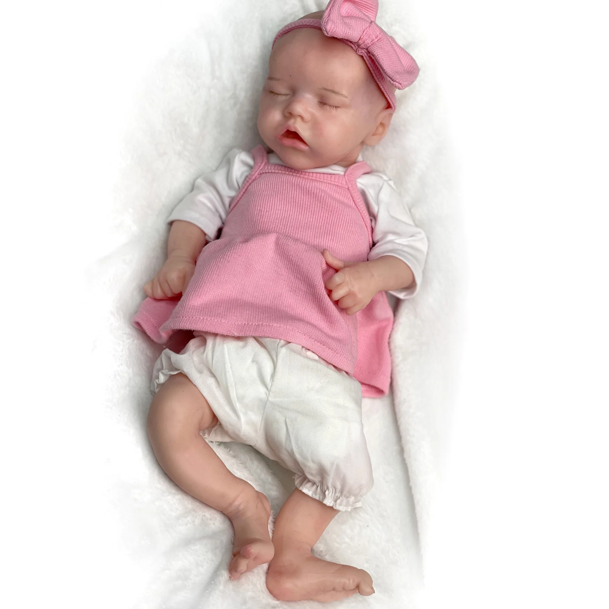 

Painted Twins Girl 18" Reborn Dolls Full Solid Silicone Finished Realistic Sleeping Baby Doll Boneca Reborn Corpo De Silicone