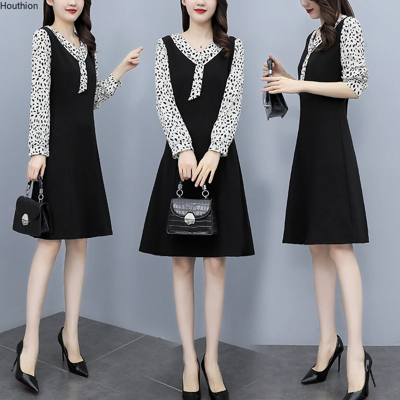 

Летние новые женские платья с длинными рукавами, вязаная женская модная свободная одежда с принтом