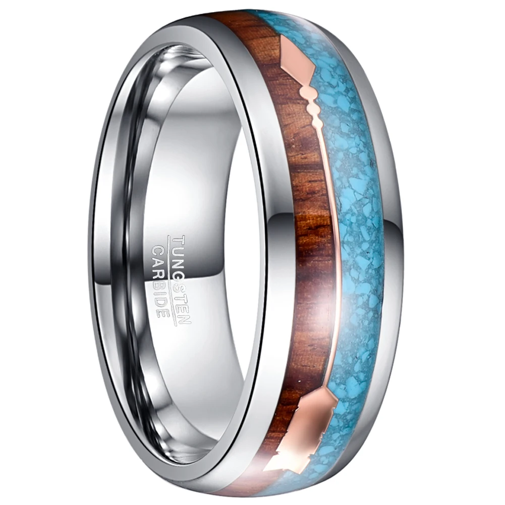 

8mm Width Tungsten Steel Men's Ring Veneer Rose Gold Color Arrow Fully Polished Inner Dome Tungsten Carbide Ring