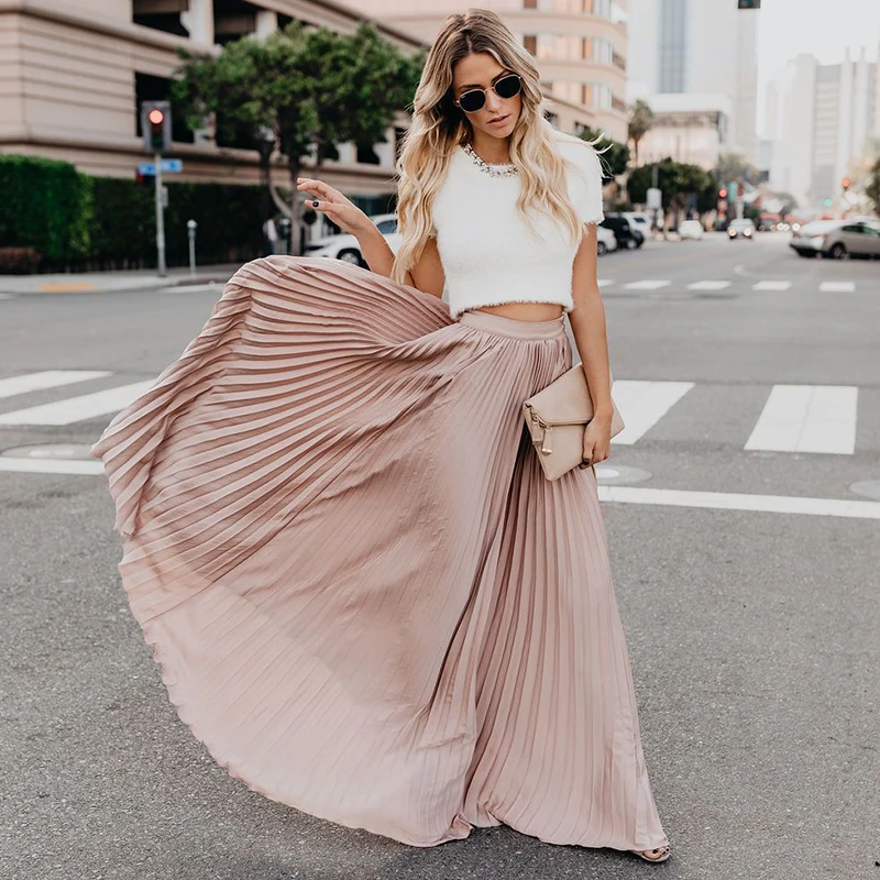 

Ardm Elegant High Waist Pleated Black Boho A-Line Midi Skirt Women 2022 Summer Office Ladies Holiday Beach Folds Party Skirts