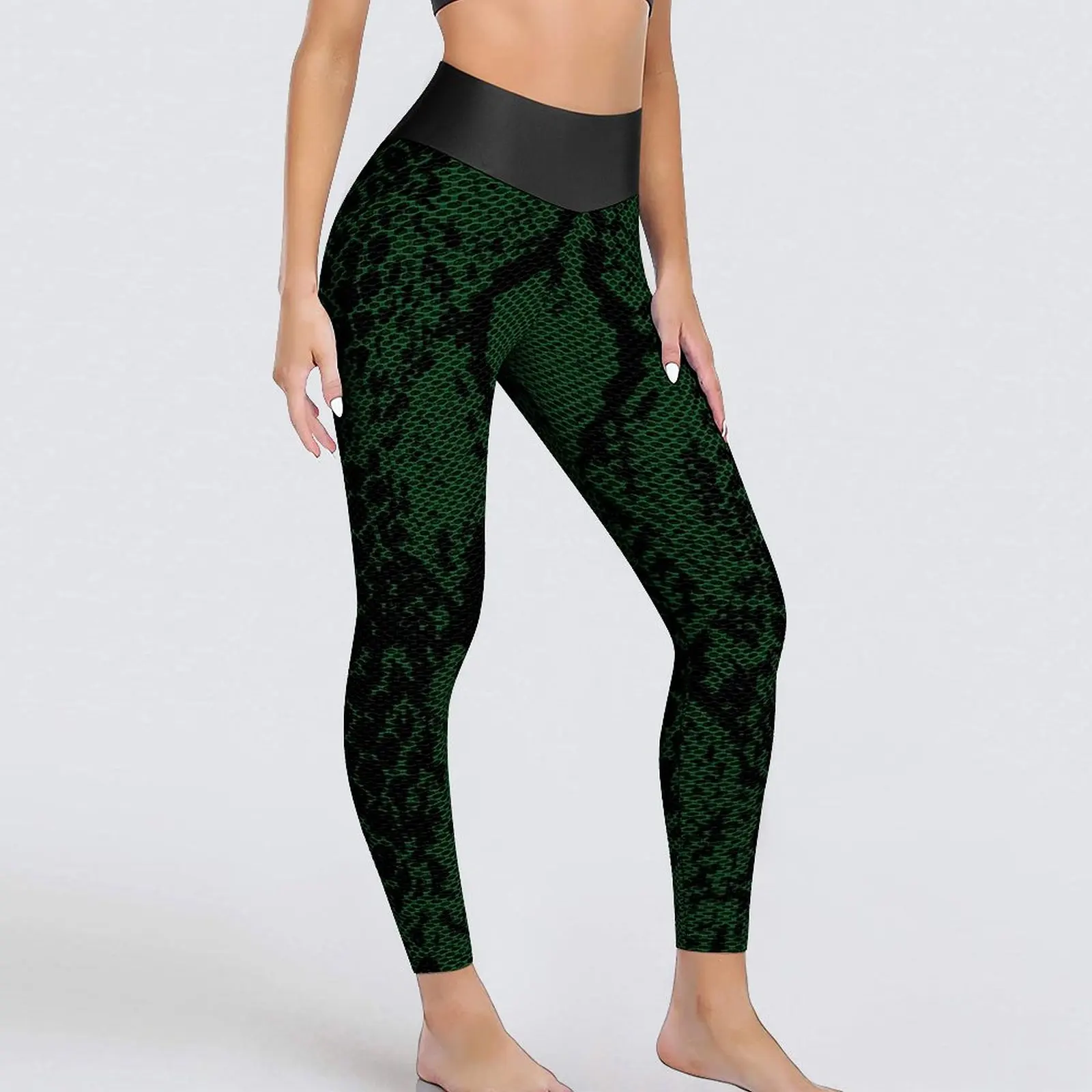 

Green Snakeskin Leggings Sexy Animal Skin Print High Waist Yoga Pants Sweet Stretchy Leggins Lady Graphic Work Out Sports Tights