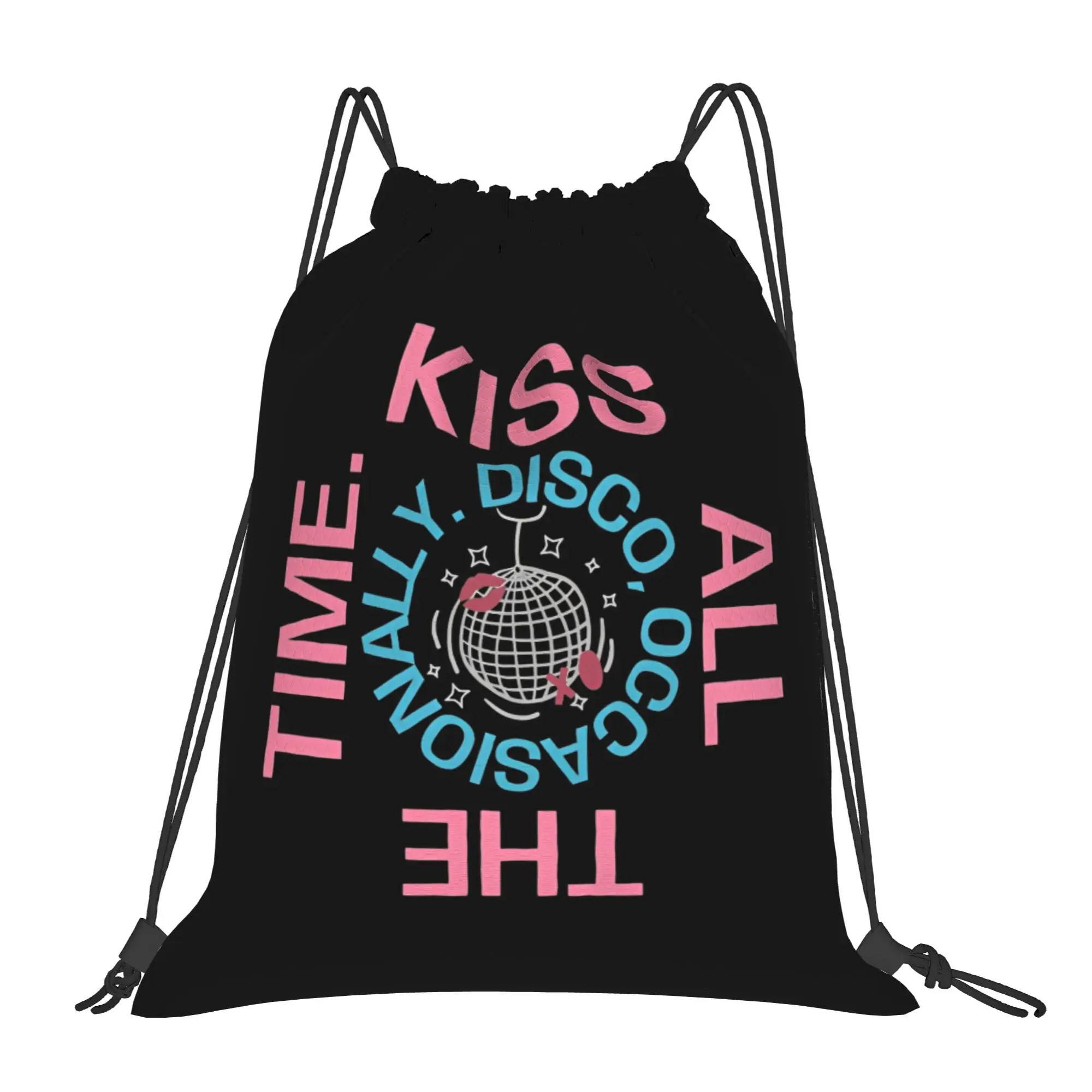 Фото Спортивная сумка-мешок Kiss All The Time Disco Backpack с завязками, в стиле Харрис, для спортзала и путешествий, 36 см (Ш) x 43 см (В) №1