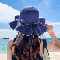 hand made straw hats for women sweet panama big brim hat outing visor bowknot streamer ladies outdoor sun protection beach cap