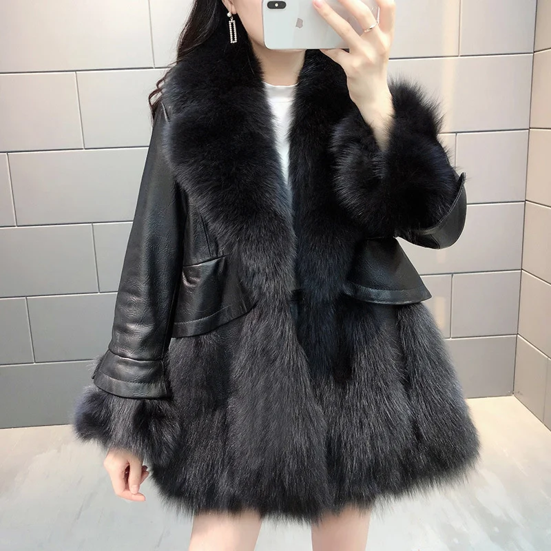 Fashion Thickened Motorcycle Jacket Autumn And Winter 2022 New Splice Slim Versatile Medium Length Faux Fur Coat Women's Trend