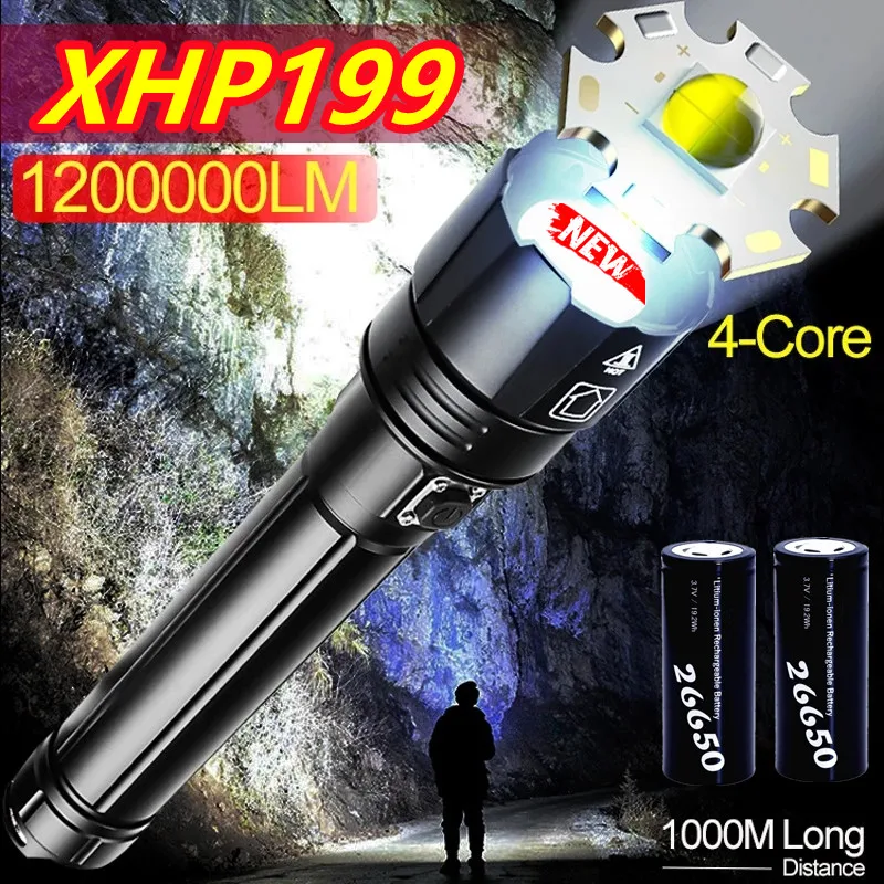 

XHP199 Most Powerful Led Flashlight 3 Modes Zoom Torch Light XHP90 High Power Rechargeable Tactical Flashlight Hunting Lantern
